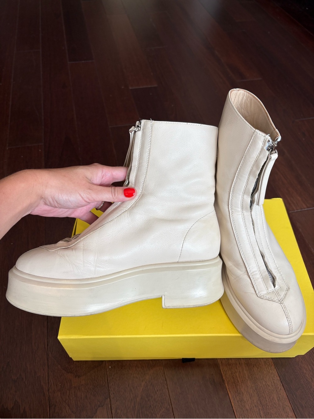 The Row Combat Zipped Boots Beige Natural Color US 8.5 Mid-Calf Boots Pre-Owned - Picture 12 of 16
